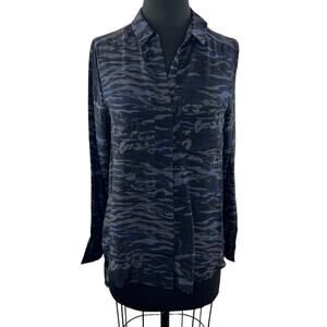 SEED Black Gray 8 Shirt Silk Tiger Print Long Sleeve Button-Up Collar Regular